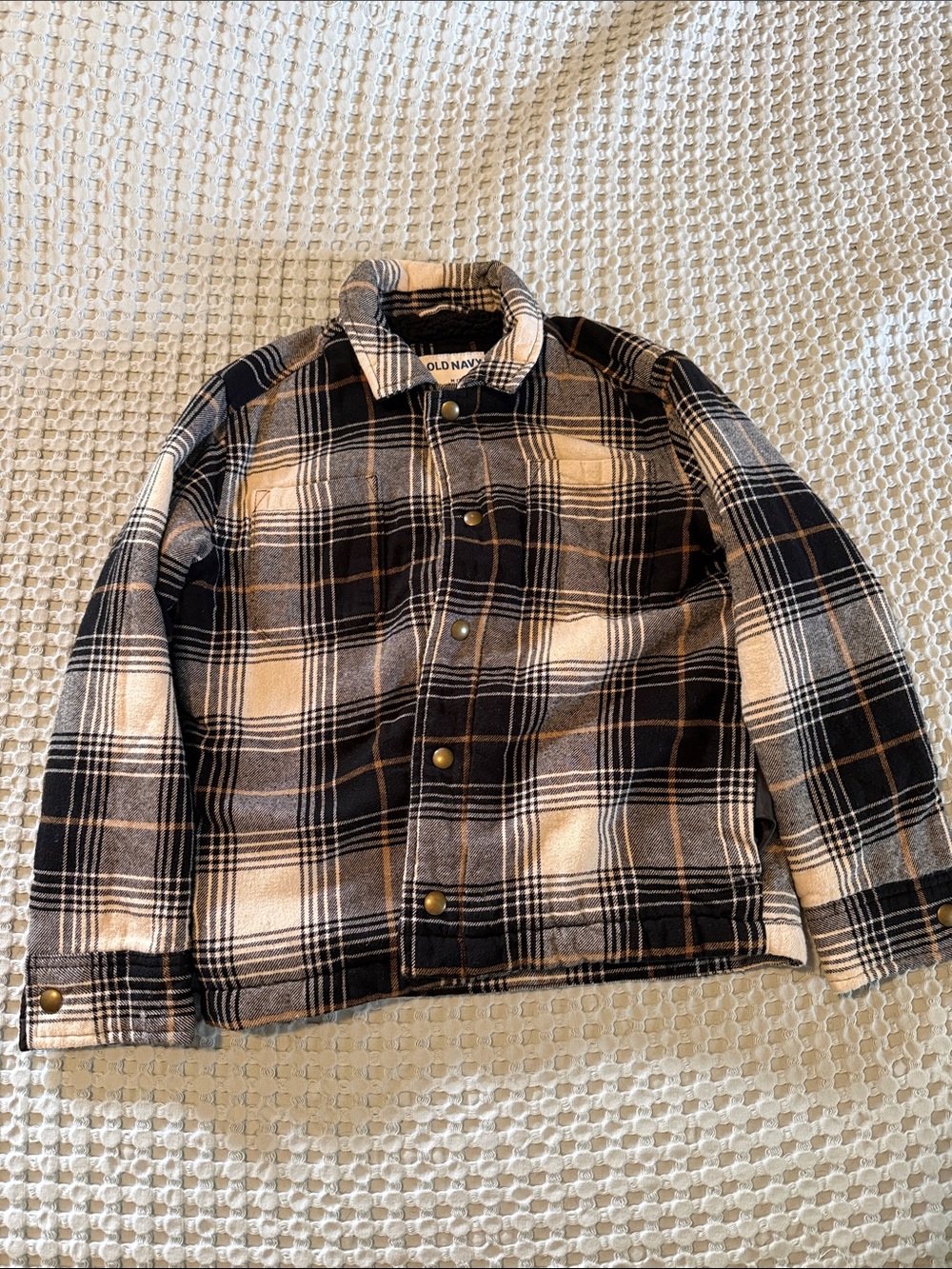 Old Navy Black and Cream Plaid Shirt Jacket